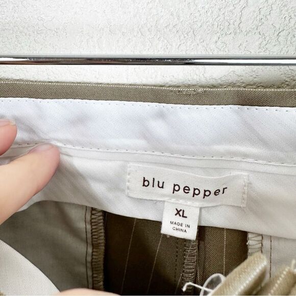 Blu Pepper Nordstrom Pin Stripe Trouser Slacks Beige Pants Wide Leg XL - Picture 8 of 11